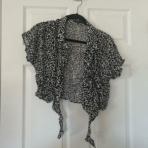 Cropped Floral Tee with Button and Tie